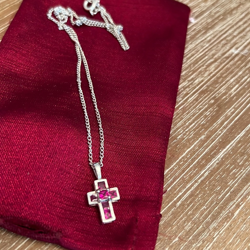 Sterling Silver Ruby Mini Cross. - image 1